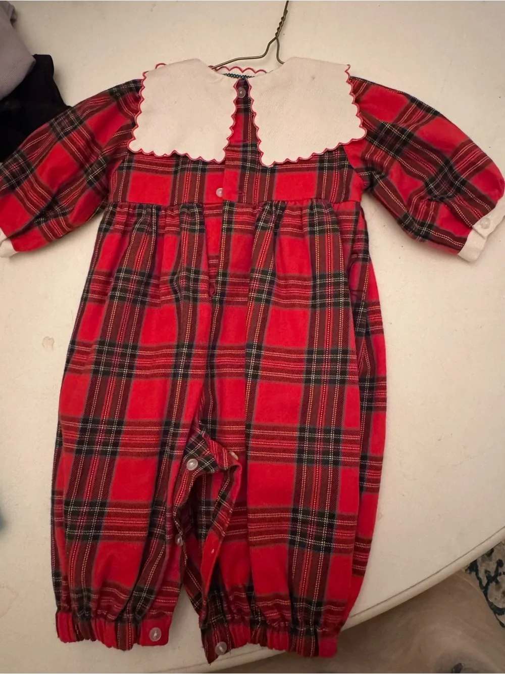 VTG Carriage Boutiques 3M Red Plaid Smocked Bubble Romper Embroidered Collar